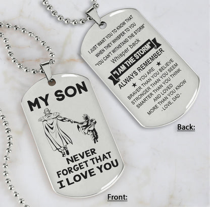 DRB Personalized Double Sided Dog Tag To My Son Never Forget That I Love You - Whisper Back I'm The Storm