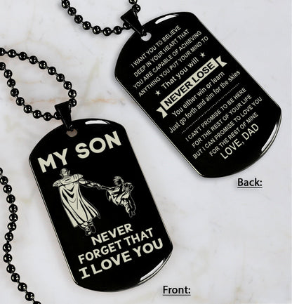 DRB Personalized Double Sided Dog Tag To My Son Never Forget That I Love You - You Will Never Lose You Either Win Or Learn