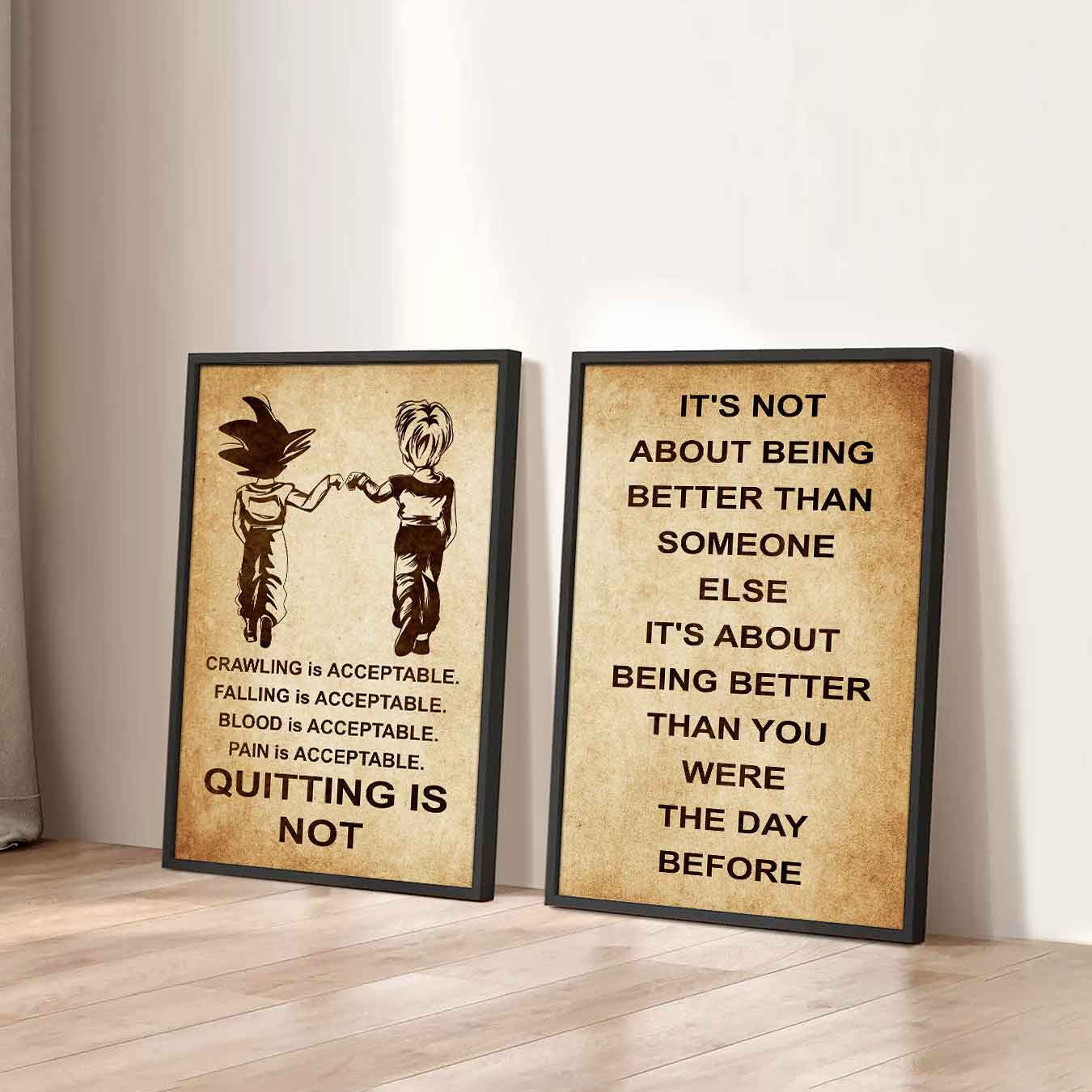 Combo 2 DRB Poster Canvas Quitting Is Not - It's Not About Being Better Than Someone Else It's About Being Better Than You Were The Day Before