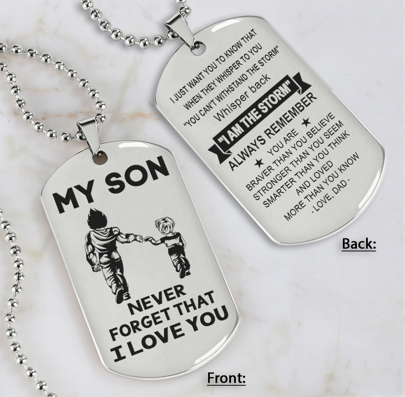 DRB Personalized Double Sided Dog Tag To My Son Never Forget That I Love You - Whisper Back I'm The Storm