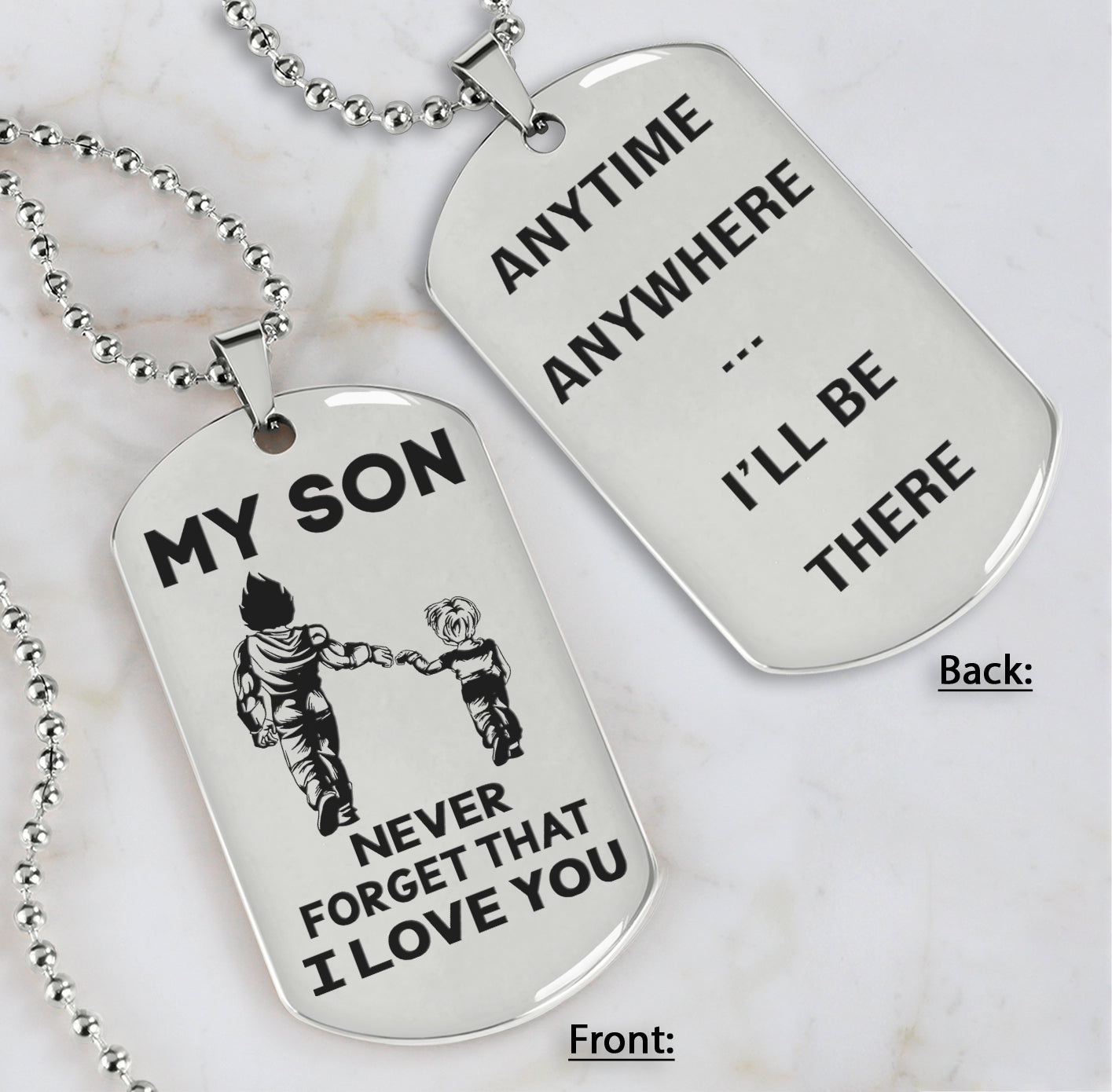 DRB Personalized Double Sided Dog Tag To My Son Never Forget That I Love You - Anytime Anywhere I Will Be There