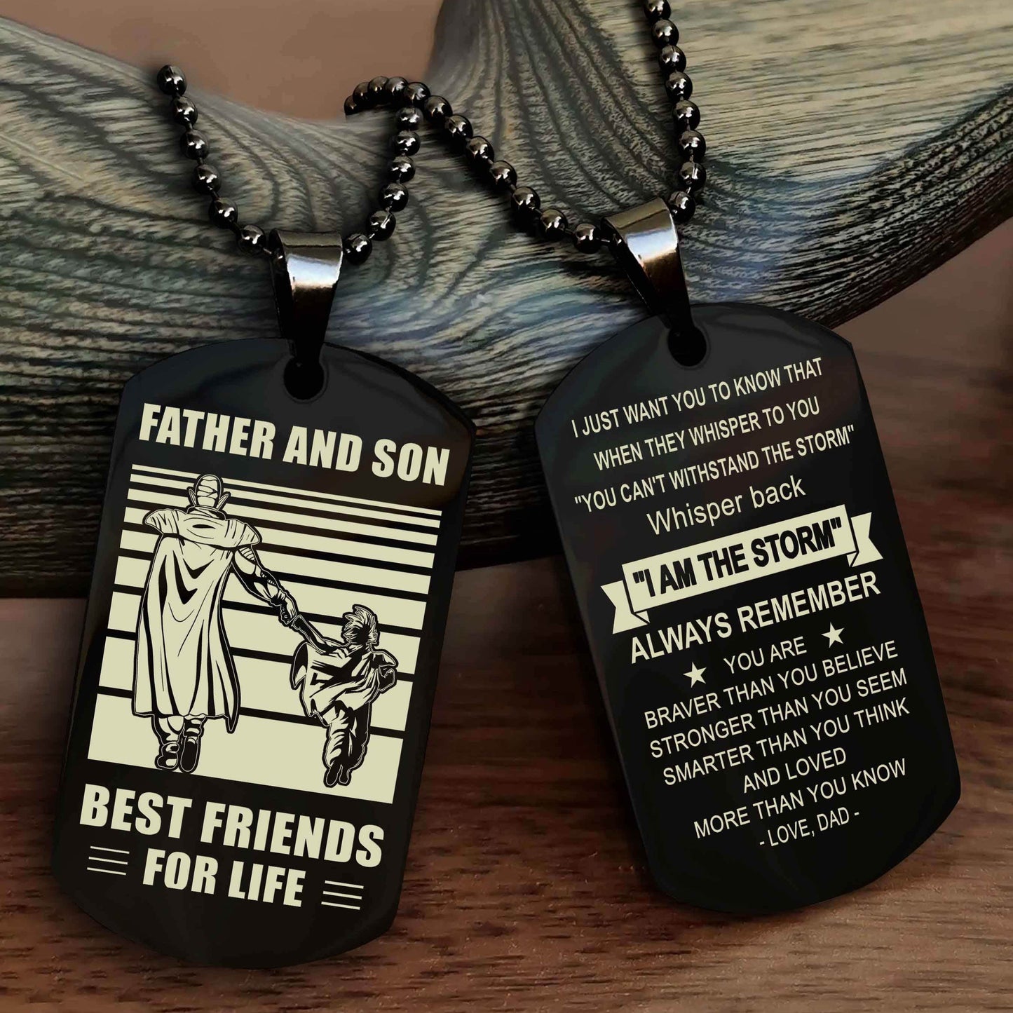 DRB Personalized Double Sided Dog Tag Silver To My Son I Love You - Whisper Back I'm The Storm