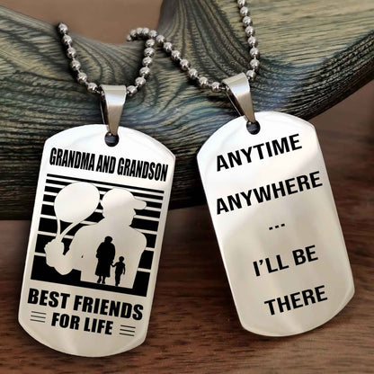 Sport Personalized Double Sided Dog Tag Grandpa And Grandson Best Friend For Life - Anytime Anywhere I Will Be There