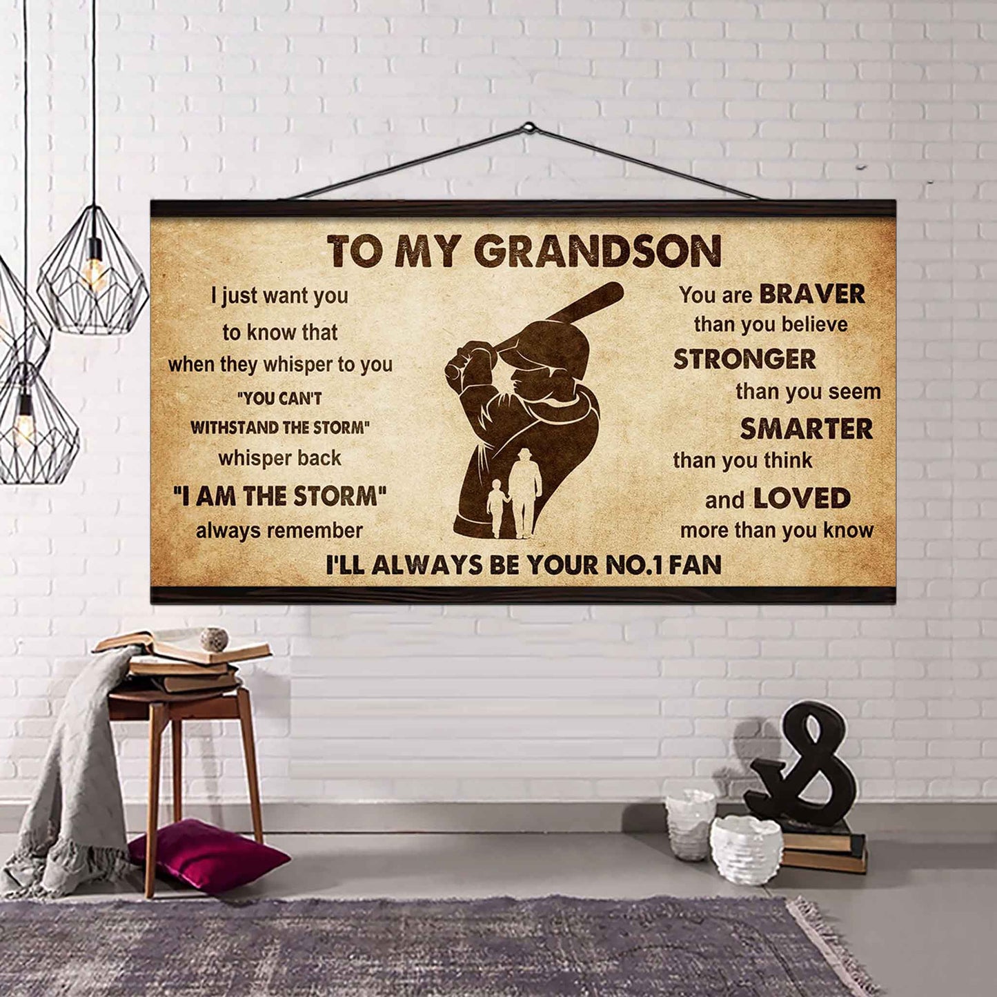 Personalized Sport Poster Canvas I'll Be Your No 1 Fan Grandpa To Grandson - Whisper Back I'm The Storm