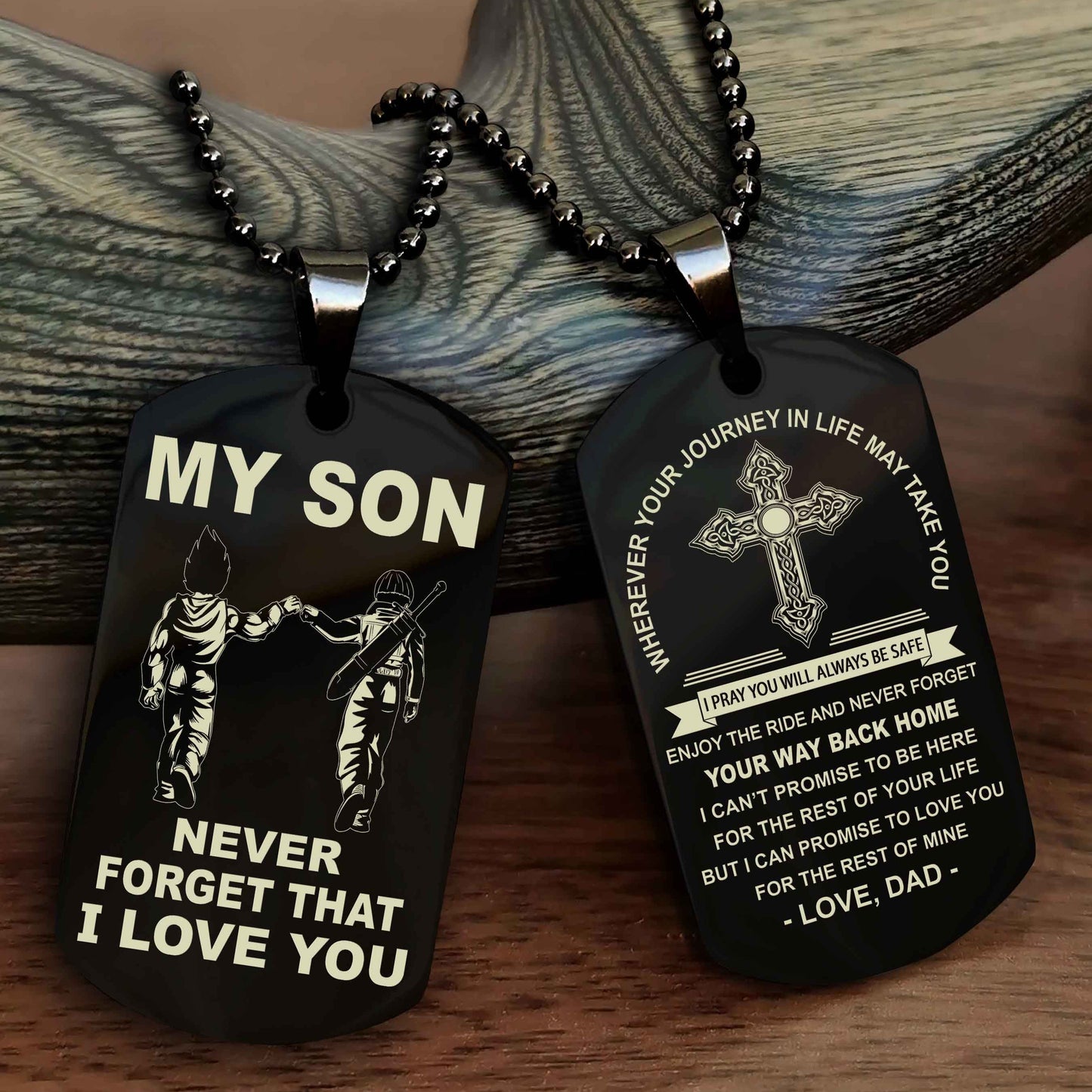 Samurai Cross Double Sided Dog Tag To My Son Never Forget That I Love You - Gift For Son Never Forget Your Way Back Home