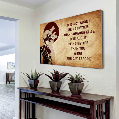 Samurai Poster Canvas It's Not About Being Better Than Someone Else Best Gifts Motivation Quotes