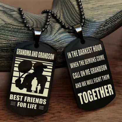 Sport Personalized Double Sided Dog Tag Grandpa And Grandson Best Friend For Life - Call On Me Grandson And We Will Fight Them Together