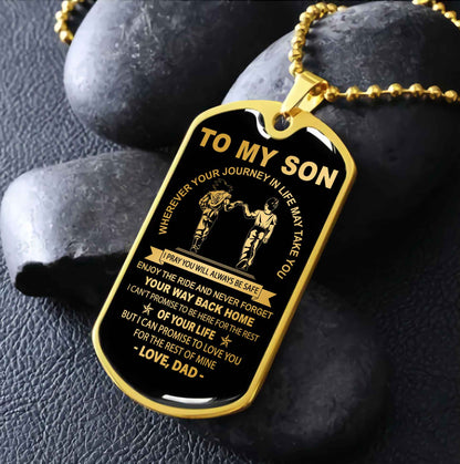 DRB Military Chain 18K Gold Plated Silver Plated To My Son Never Forget Your Way Back Home