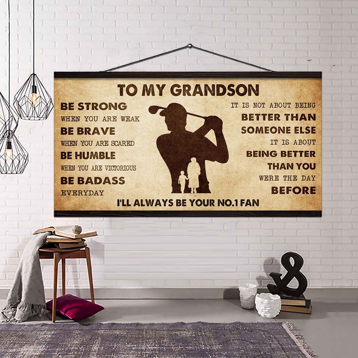 Personalized Sport Baseball Poster Canvas I'll Be Your No 1 Fan Grandma To Grandson - Be Strong When You Are Weak Be Badass Everyday
