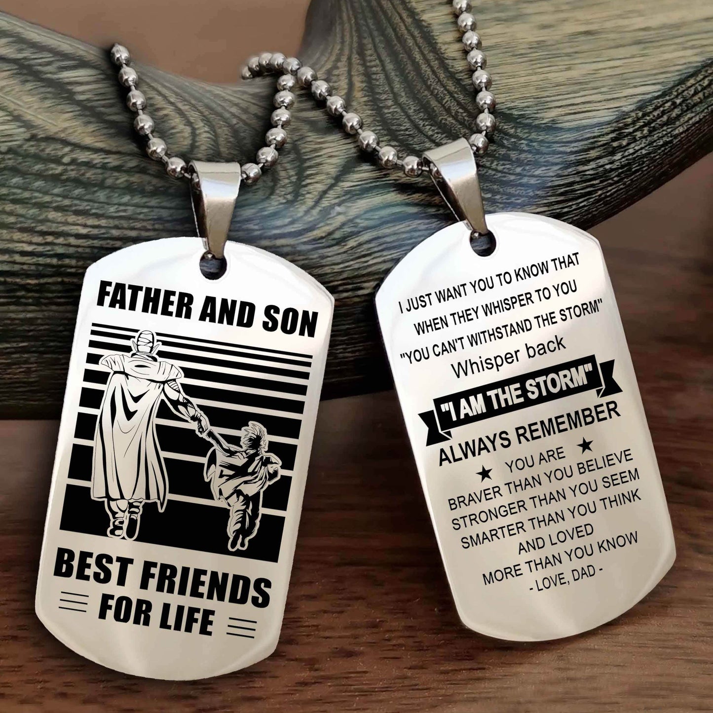 Samurai Personalized Double Sided Dog Tag Silver To My Son I Love You - Whisper Back I'm The Storm