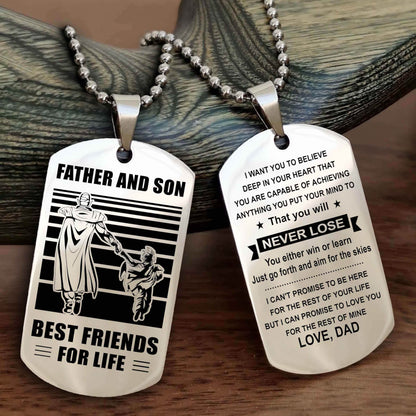 Samurai Personalized Double Sided Dog Tag Silver To My Son I Love You - You Will Never Lose You Either Win Or Learn From Dad To Son