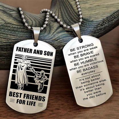 Viking Personalized Double Sided Dog Tag Silver To My Son I Love You - Be Strong When You Are Weak Gift From Dad To Son