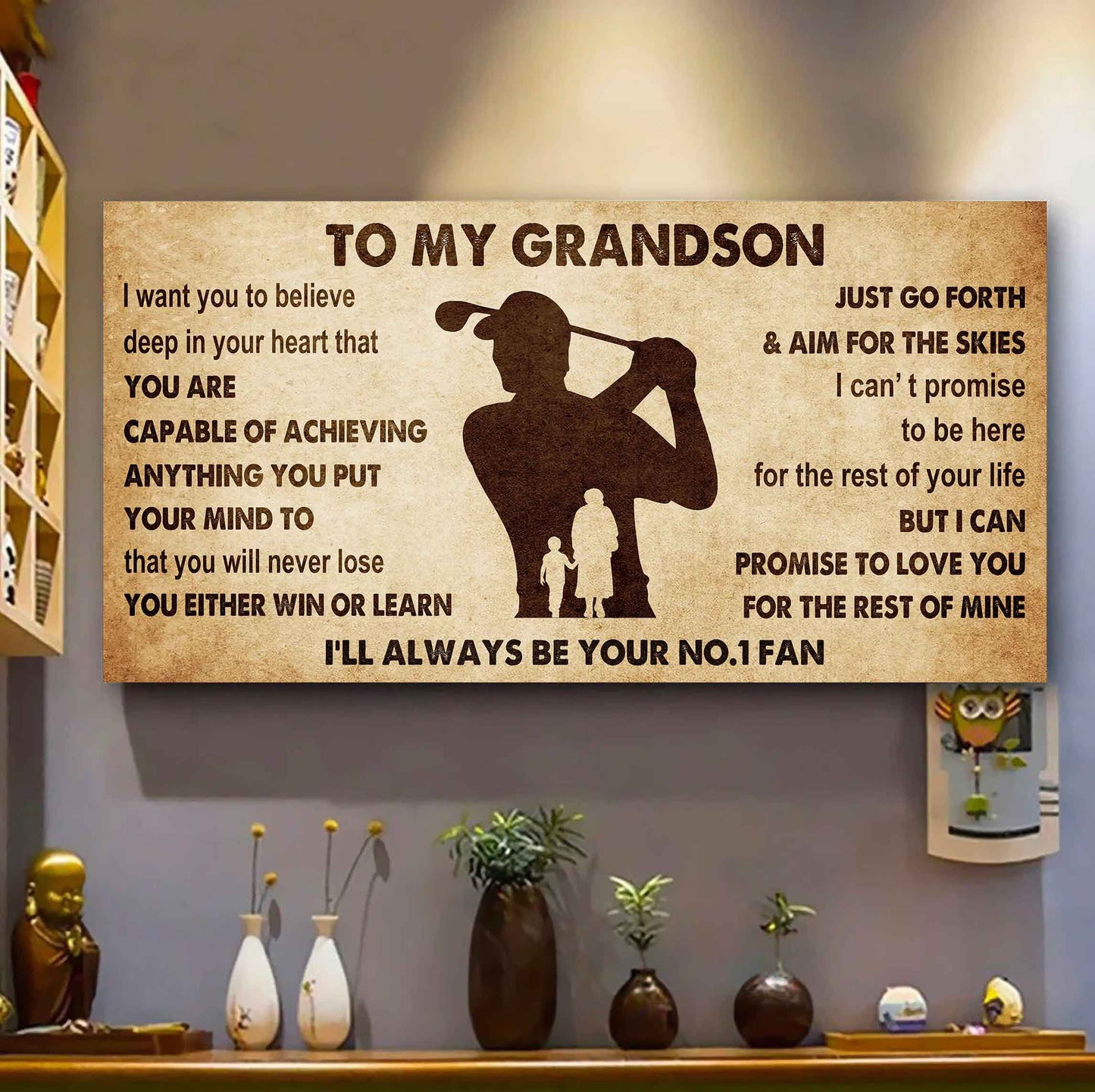 Personalized Sport Baseball Poster Canvas I'll Be Your No 1 Fan Grandma To Grandson - You Will Never Lose You Either Win Or Learn