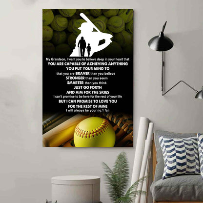 Sport Basketball Poster Canvas Grandpa To Grandson - That You Are Braver Than You Believe You Are Capable Of I Will Always Your No 1 Fan