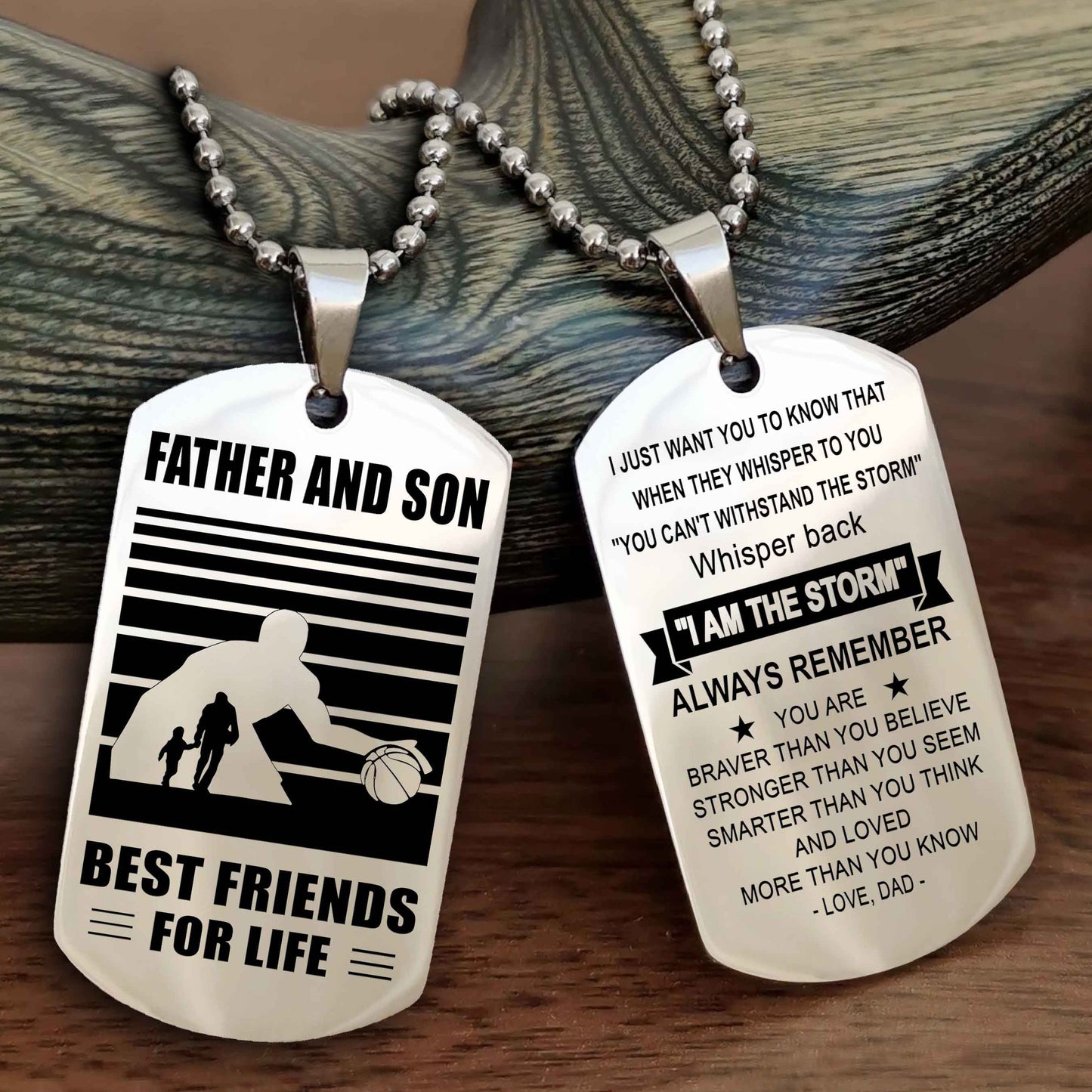 Sport Personalized Double Sided Dog Tag Father And Son Best Friend For Life - Whisper Back I'm The Storm