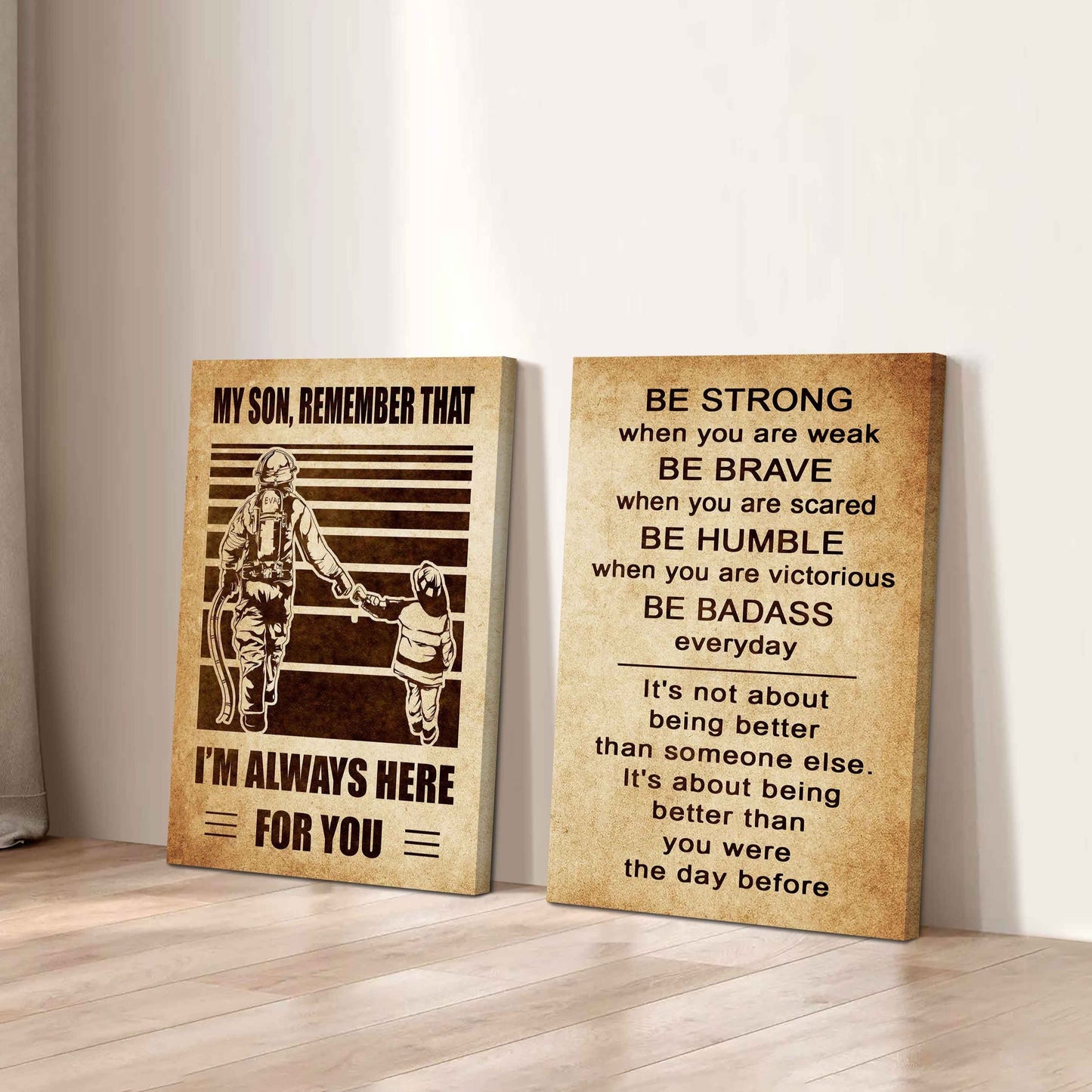 Combo 2 Sport Poster Canvas My Son Remember That - Be Strong When You Are Weak Be Brave When You Are Scared Be Badass Everyday
