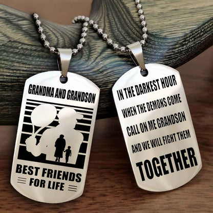 Sport Personalized Double Sided Dog Tag Grandpa And Grandson Best Friend For Life - Call On Me Grandson And We Will Fight Them Together