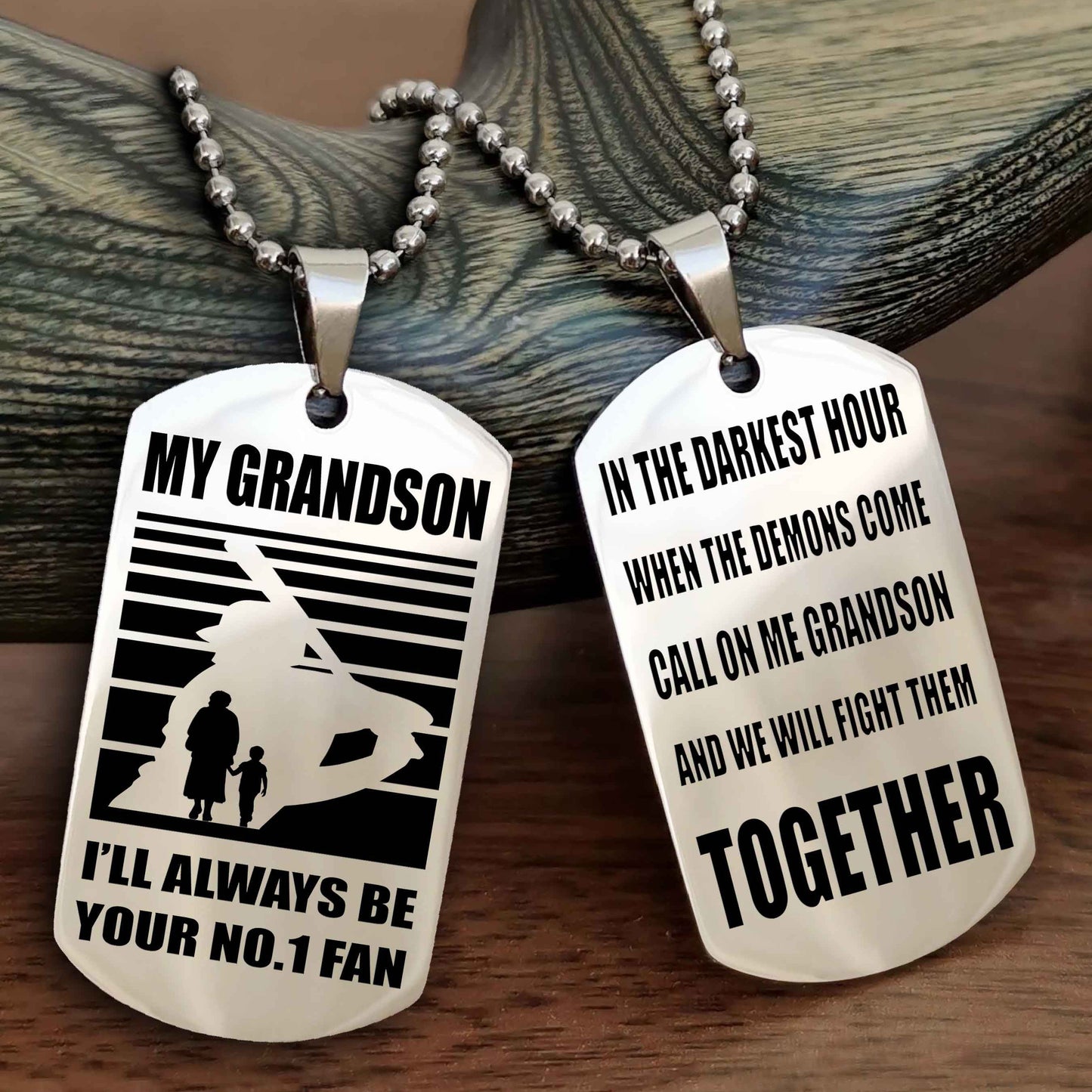 Sport Basketball Personalized Double Sided Dog Tag Granpa To Grandson I Will Always Be Your No 1 Fan - Call On Me Grandson We Will Fight Them Together