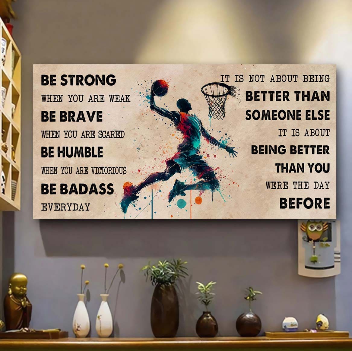 Water Color American Football Poster Canvas It Is Not About Being Better Than Someone Else - Be Strong When You Are Weak Be Badass Everyday