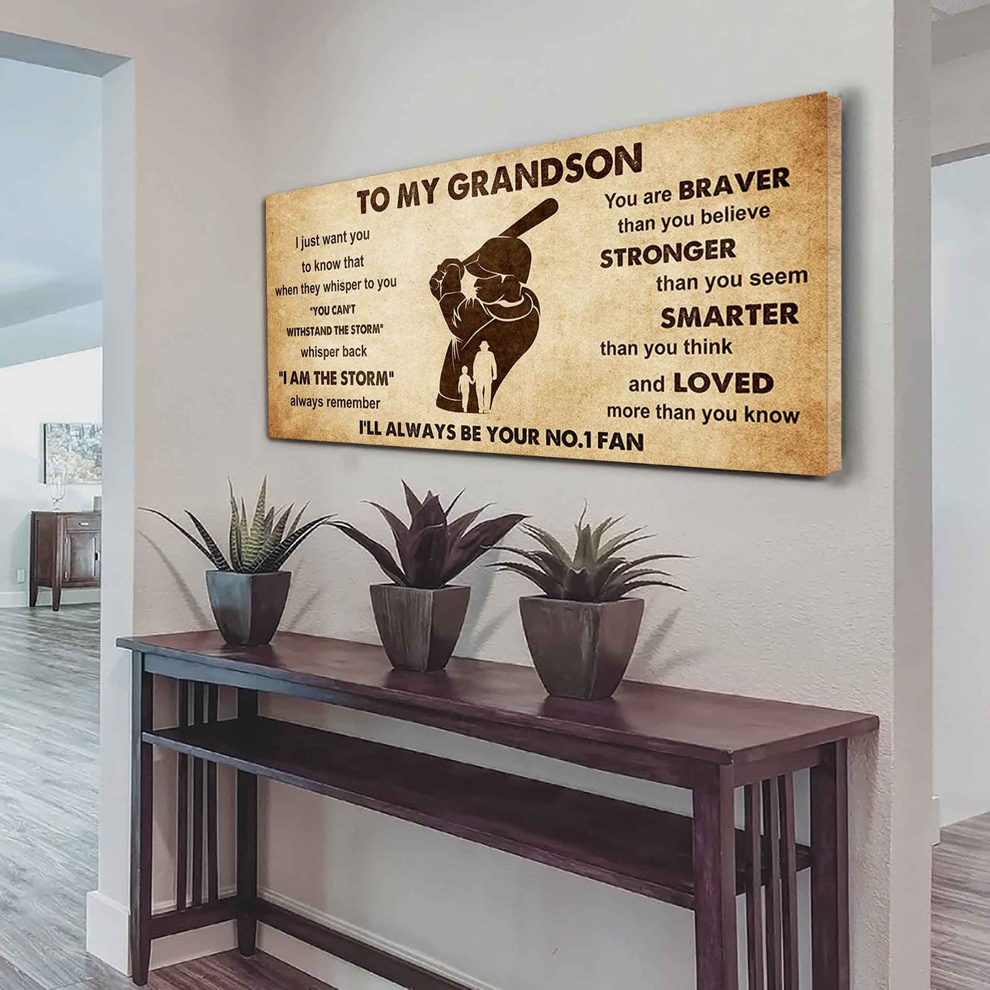Personalized Sport Baseball Poster Canvas I'll Be Your No 1 Fan Grandpa To Grandson - Whisper Back I'm The Storm