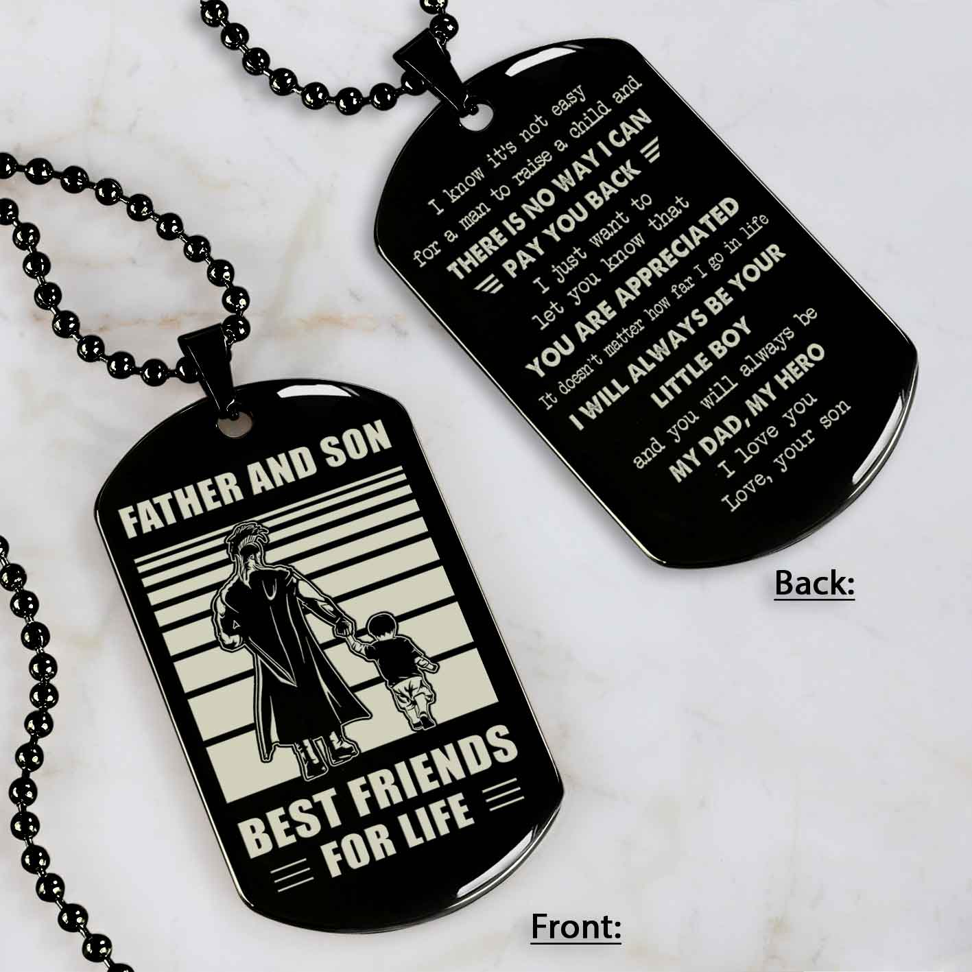 Customized Family Double Side Dog Tag Father And Son Best Friend For Life I Know It's Not Easy - I Will Always Be Your Little Boy Gift From Son To Dad Father's Day Gift