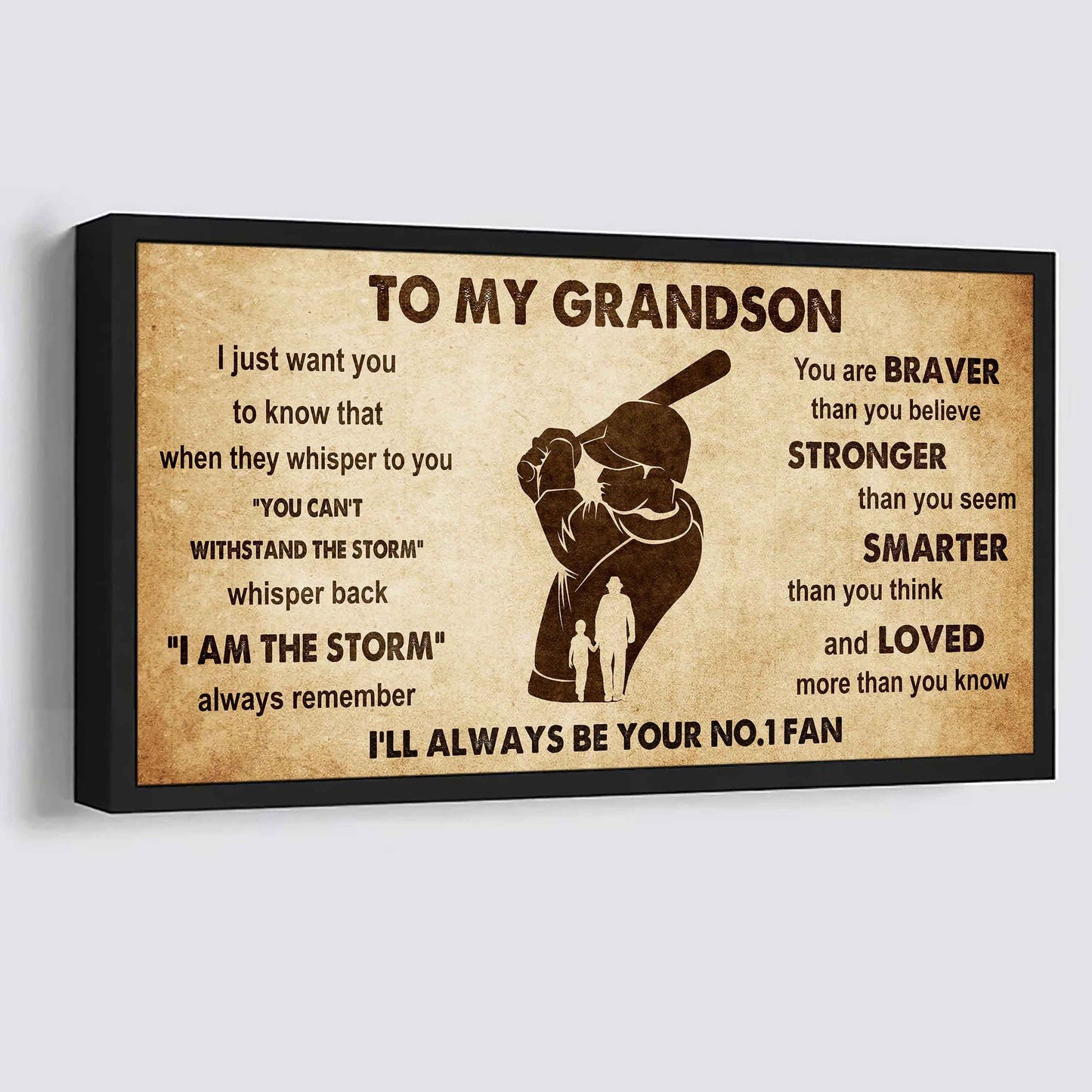Personalized Sport Poster Canvas I'll Be Your No 1 Fan Grandpa To Grandson - Whisper Back I'm The Storm