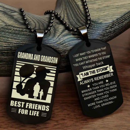 Sport Personalized Double Sided Dog Tag Grandpa And Grandson Best Friend For Life - Whisper Back I'm The Storm