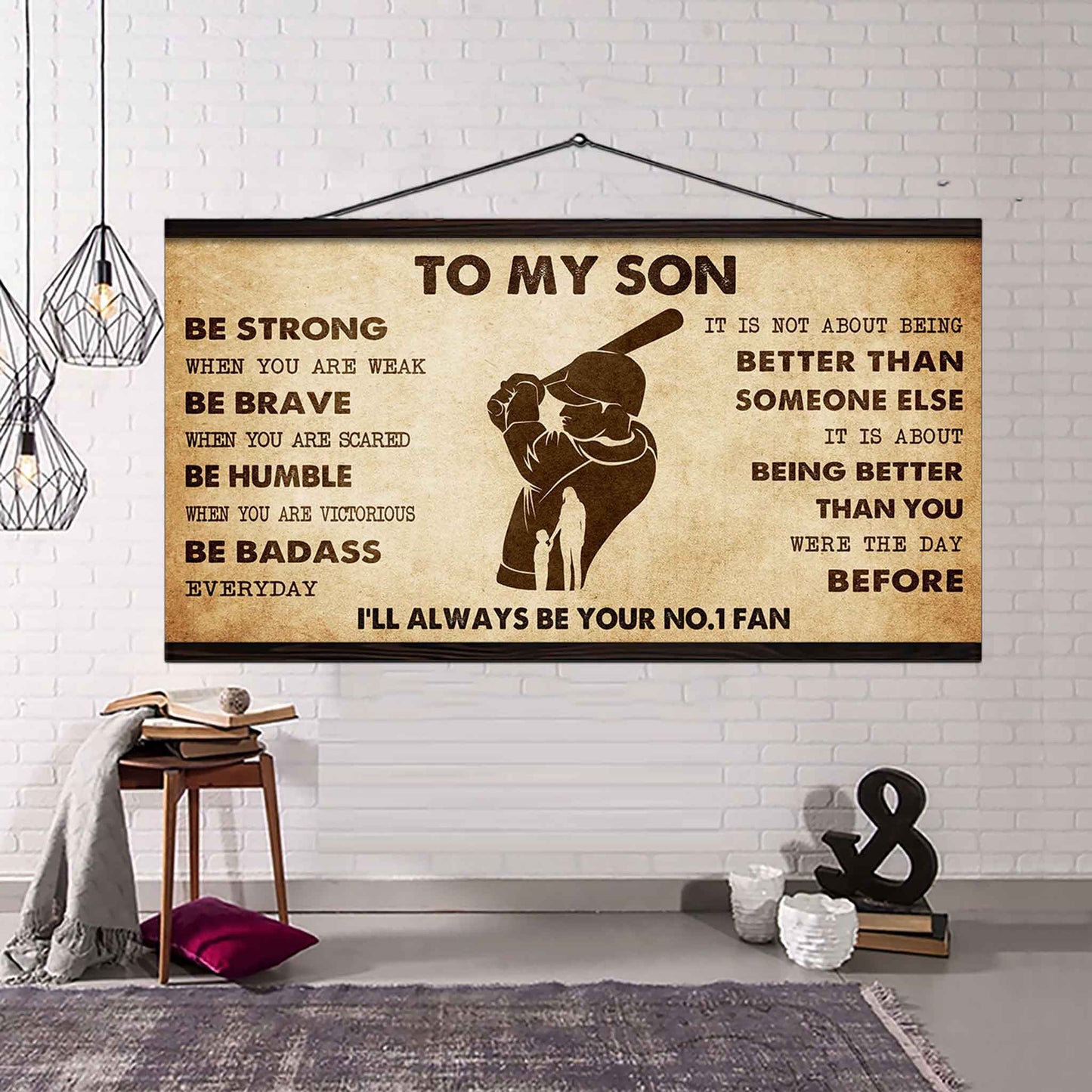 Personalized Sport Poster Canvas I'll Be Your No 1 Fan Mom To Son - Be Strong When You Are Weak Be Badass Everyday