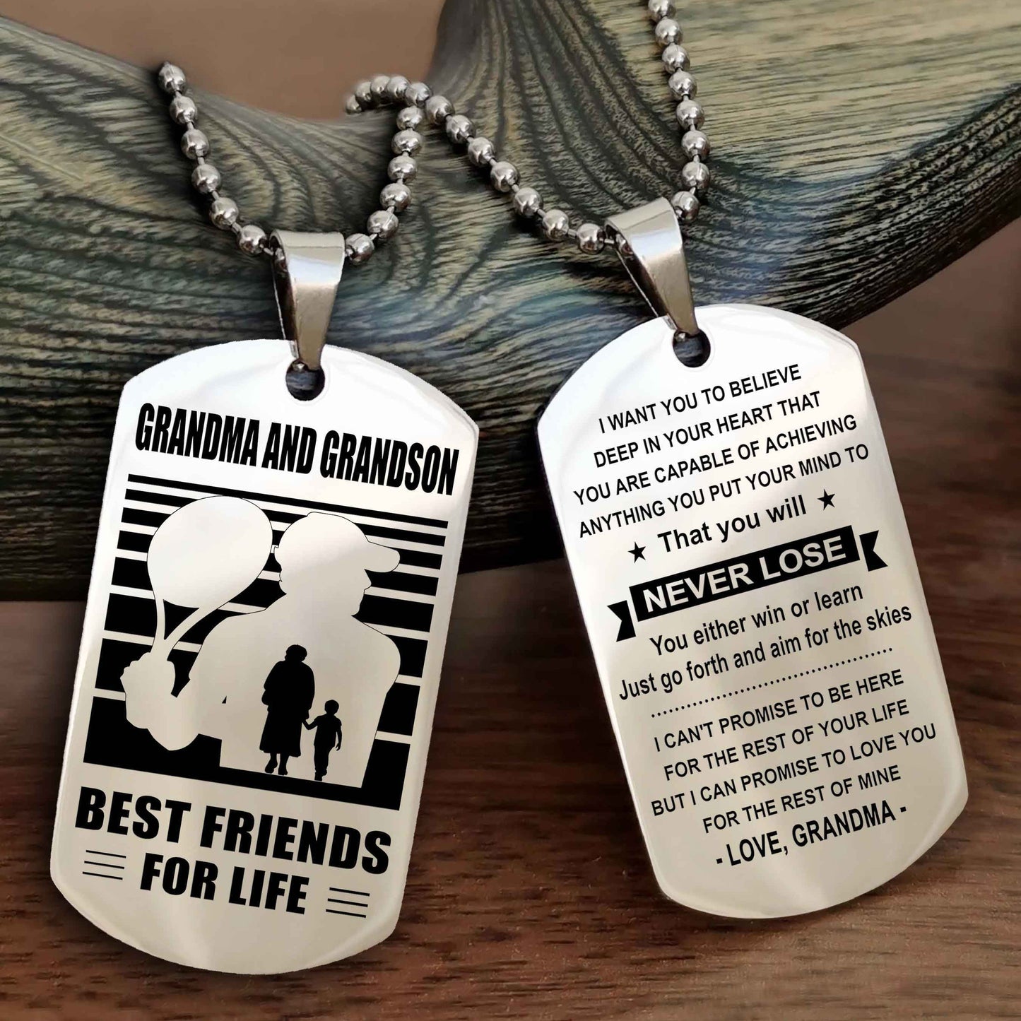 Sport Personalized Double Sided Dog Tag Grandpa And Grandson Best Friend For Life - You Will Never Lose You Either Win Or Learn