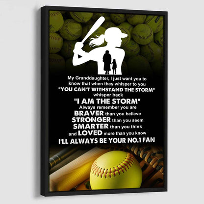Baketball Poster Canvas Grandma To Granddaughter - Whisper Back I Am The Storm I Will Always Your No 1 Fan