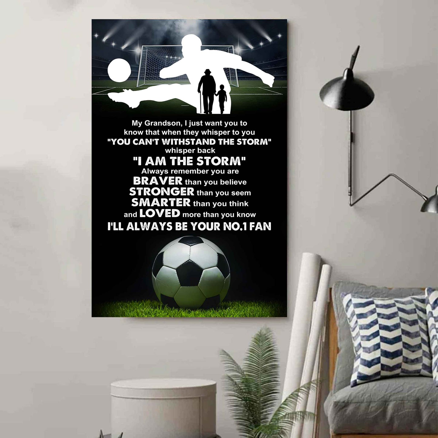 Hockey Poster Canvas Granpa To Grandson - Whisper Back I Am The Storm I Will Always Your No 1 Fan