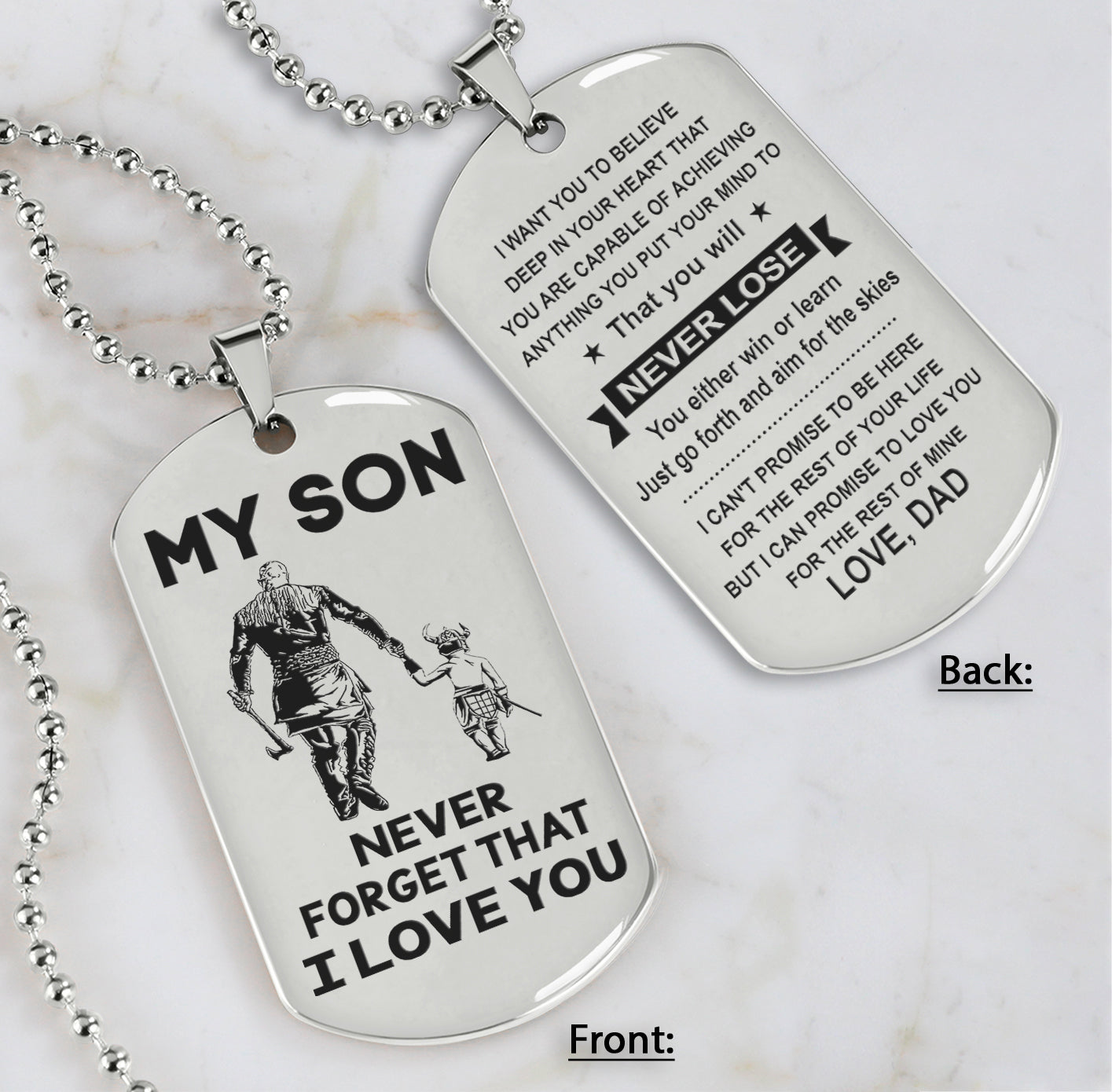 DRB Personalized Double Sided Dog Tag To My Son Never Forget That I Love You - You Will Never Lose You Either Win Or Learn