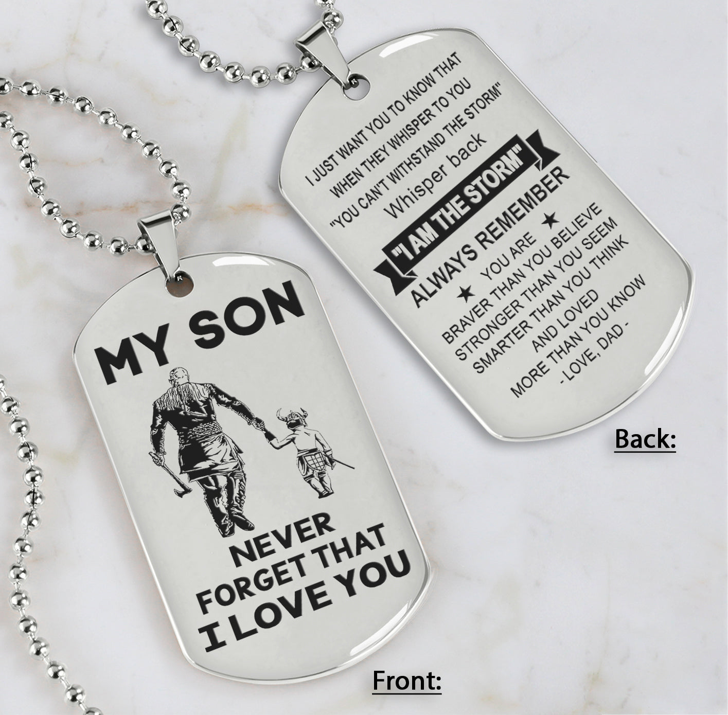 DRB Personalized Double Sided Dog Tag To My Son Never Forget That I Love You - Whisper Back I'm The Storm