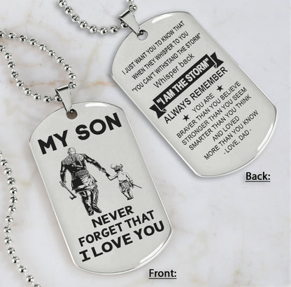 DRB Personalized Double Sided Dog Tag To My Son Never Forget That I Love You - Whisper Back I'm The Storm