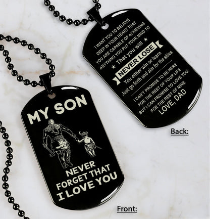 DRB Personalized Double Sided Dog Tag To My Son Never Forget That I Love You - You Will Never Lose You Either Win Or Learn