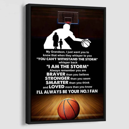 Hockey Poster Canvas Grandma To Grandson - Whisper Back I Am The Storm I Will Always Your No 1 Fan