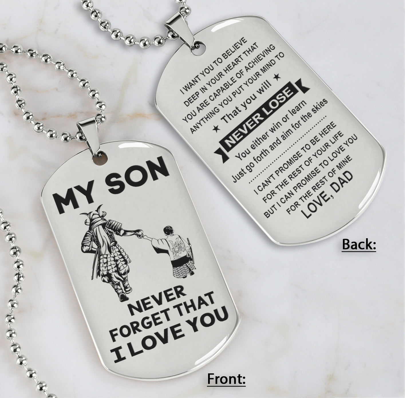 DRB Personalized Double Sided Dog Tag To My Son Never Forget That I Love You - You Will Never Lose You Either Win Or Learn