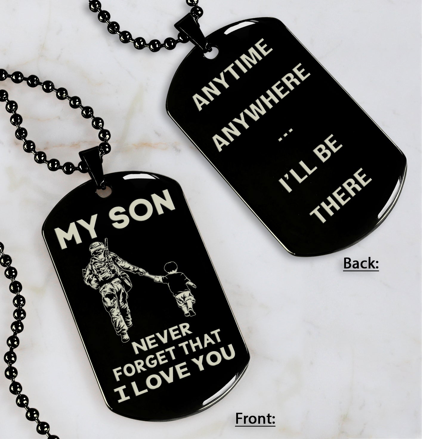DRB Personalized Double Sided Dog Tag To My Son Never Forget That I Love You - Anytime Anywhere I Will Be There