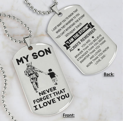 DRB Personalized Double Sided Dog Tag To My Son Never Forget That I Love You - Whisper Back I'm The Storm