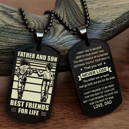 Samurai Personalized Double Sided Dog Tag Silver To My Son I Love You - You Will Never Lose You Either Win Or Learn From Dad To Son