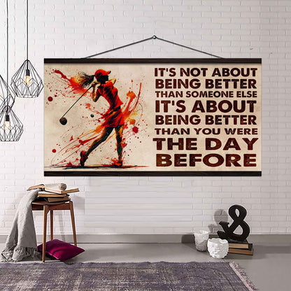 Water Color Woman Basketball Poster Canvas It Is Not About Being Better Than Someone Else Gift For Your Loving Woman