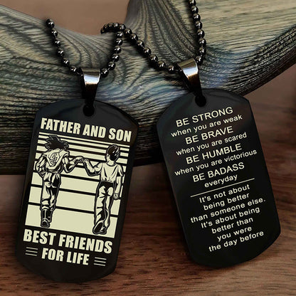 Samurai Personalized Double Sided Dog Tag Silver To My Son I Love You - Be Strong When You Are Weak Gift From Dad To Son