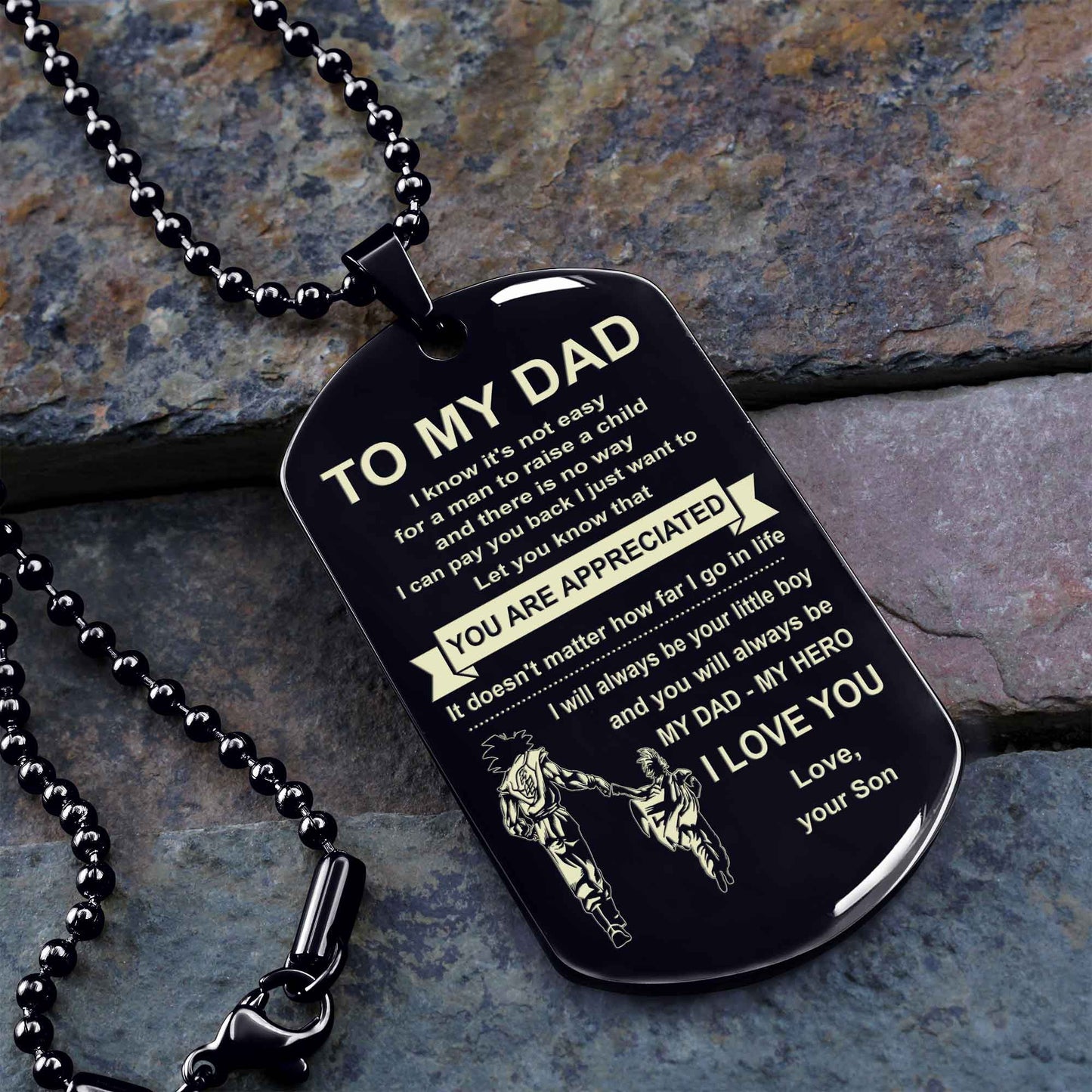 Biker One Side Dog Tag To My Dad I Know It's Not Easy - You Are My Hero Gift From Son To Dad Father's Day Gift