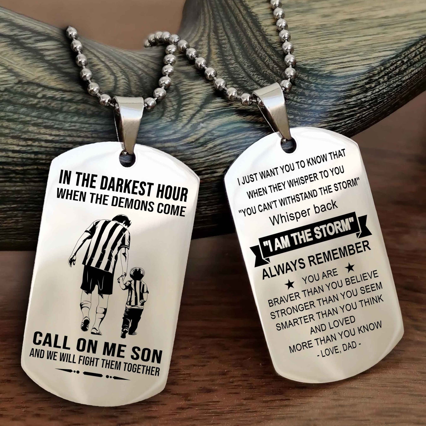DRB Double Sided Dog Tag Call On Me Son - Gift For Son From Dad Whisper Back I'm The Storm
