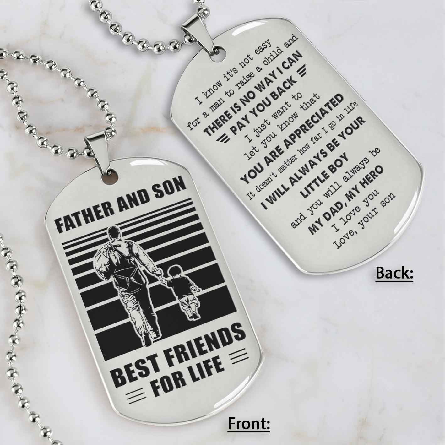 Customized Family Double Side Dog Tag Father And Son Best Friend For Life I Know It's Not Easy - I Will Always Be Your Little Boy Gift From Son To Dad Father's Day Gift