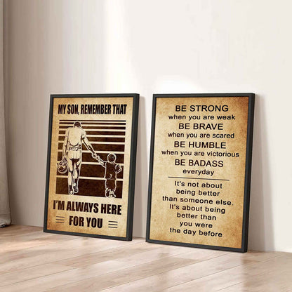 Combo 2 Sport Poster Canvas My Son Remember That - Be Strong When You Are Weak Be Brave When You Are Scared Be Badass Everyday