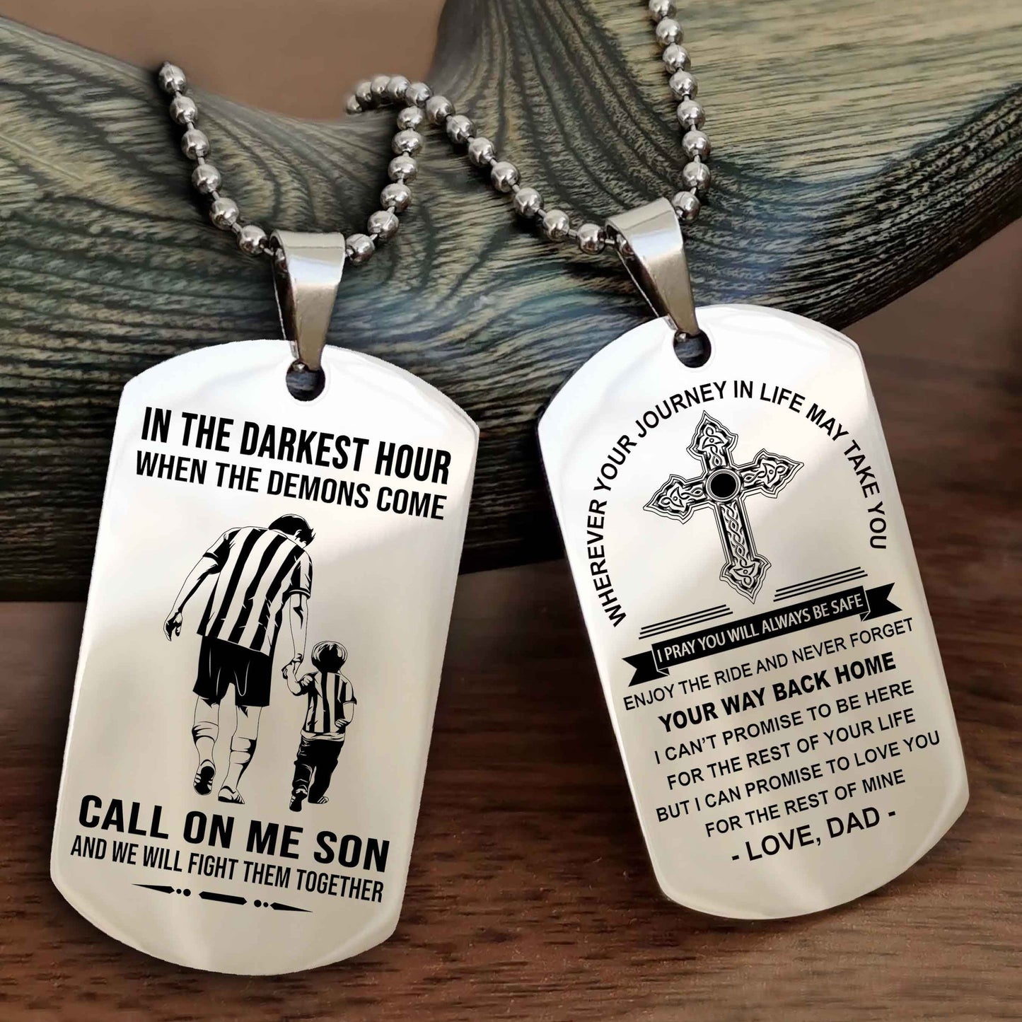 Samurai Double Sided Cross Dog Tag Call On Me Son - Gift For Son From Dad Your Way Back Home