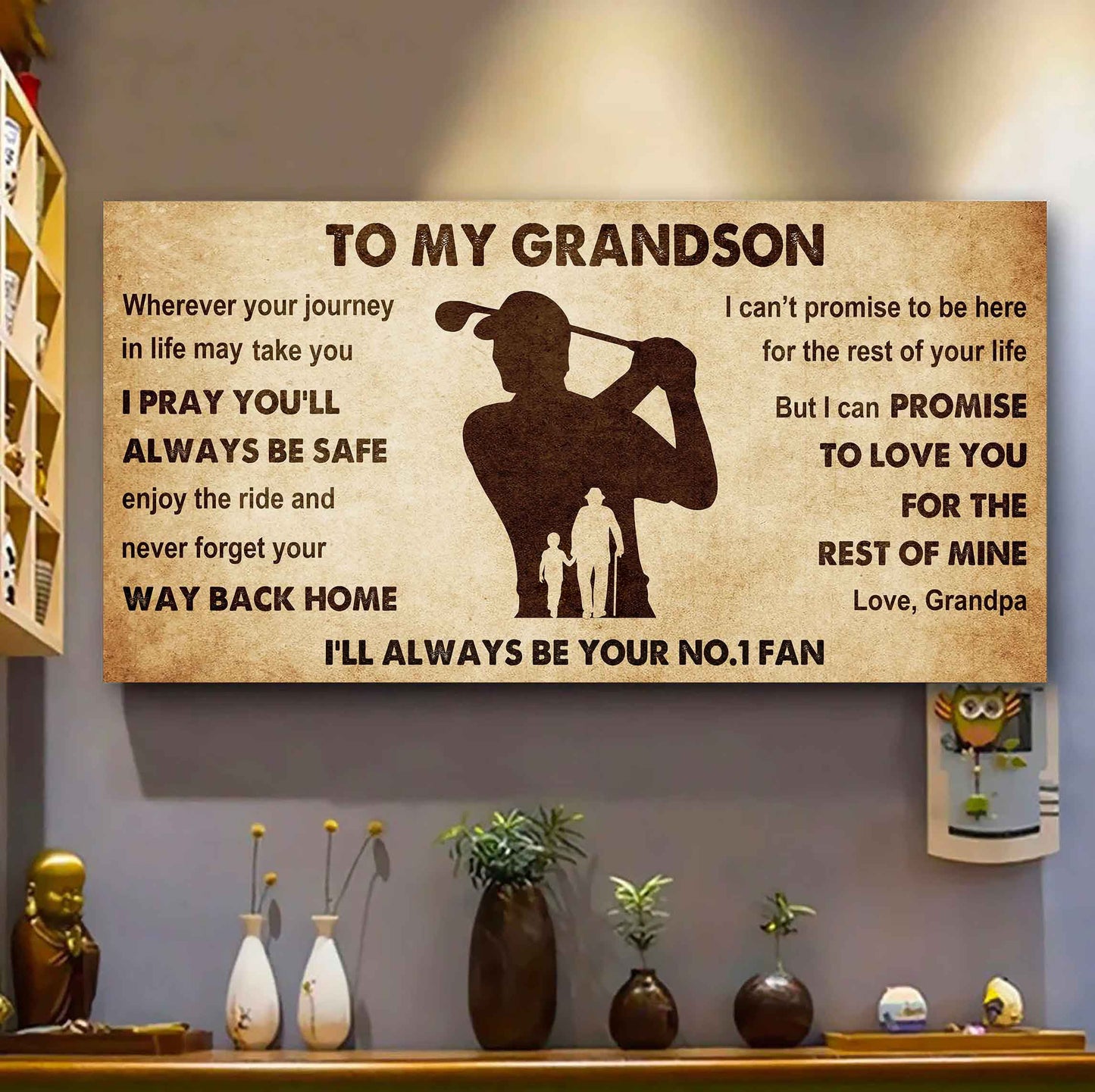 Personalized Sport Poster Canvas I'll Be Your No 1 Fan Grandpa To Grandson - Never Forget Your Way Back Home