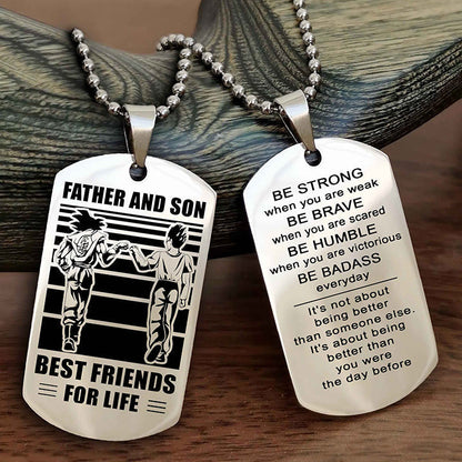 Samurai Personalized Double Sided Dog Tag Silver To My Son I Love You - Be Strong When You Are Weak Gift From Dad To Son