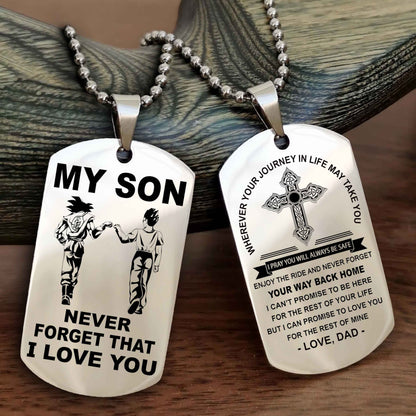 Samurai Cross Double Sided Dog Tag To My Son Never Forget That I Love You - Gift For Son Never Forget Your Way Back Home